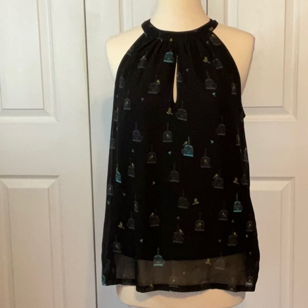 Banana RepublicāBlack Birdcage Sleeveless Topā Blouse Keyhole Small